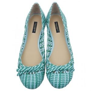 DOLCE AND GABBANA GREEN WOVEN LEATHER BALLET FLATS